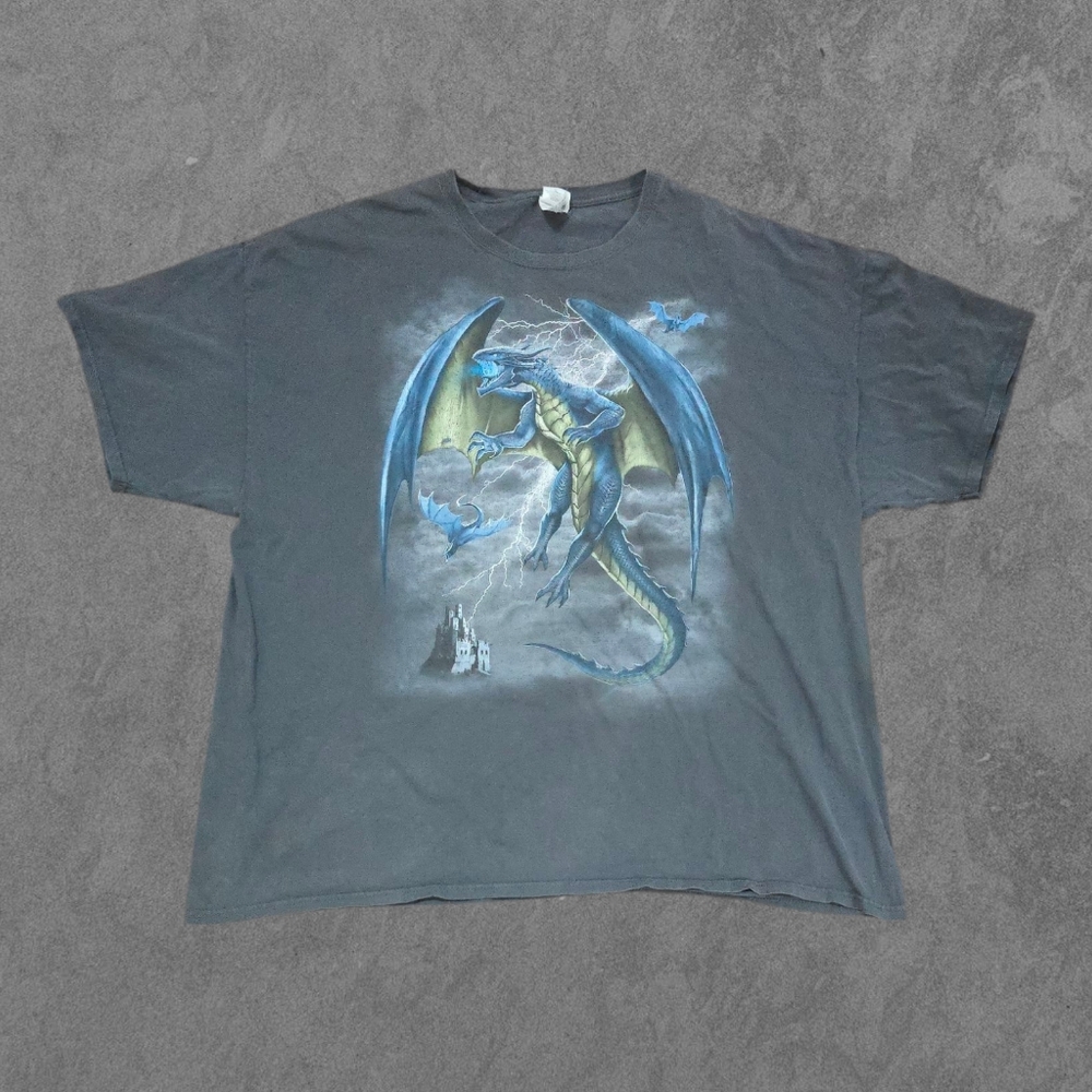 Y2K Dragon Lightning Castle T-Shirt Grunge Goth 3XL